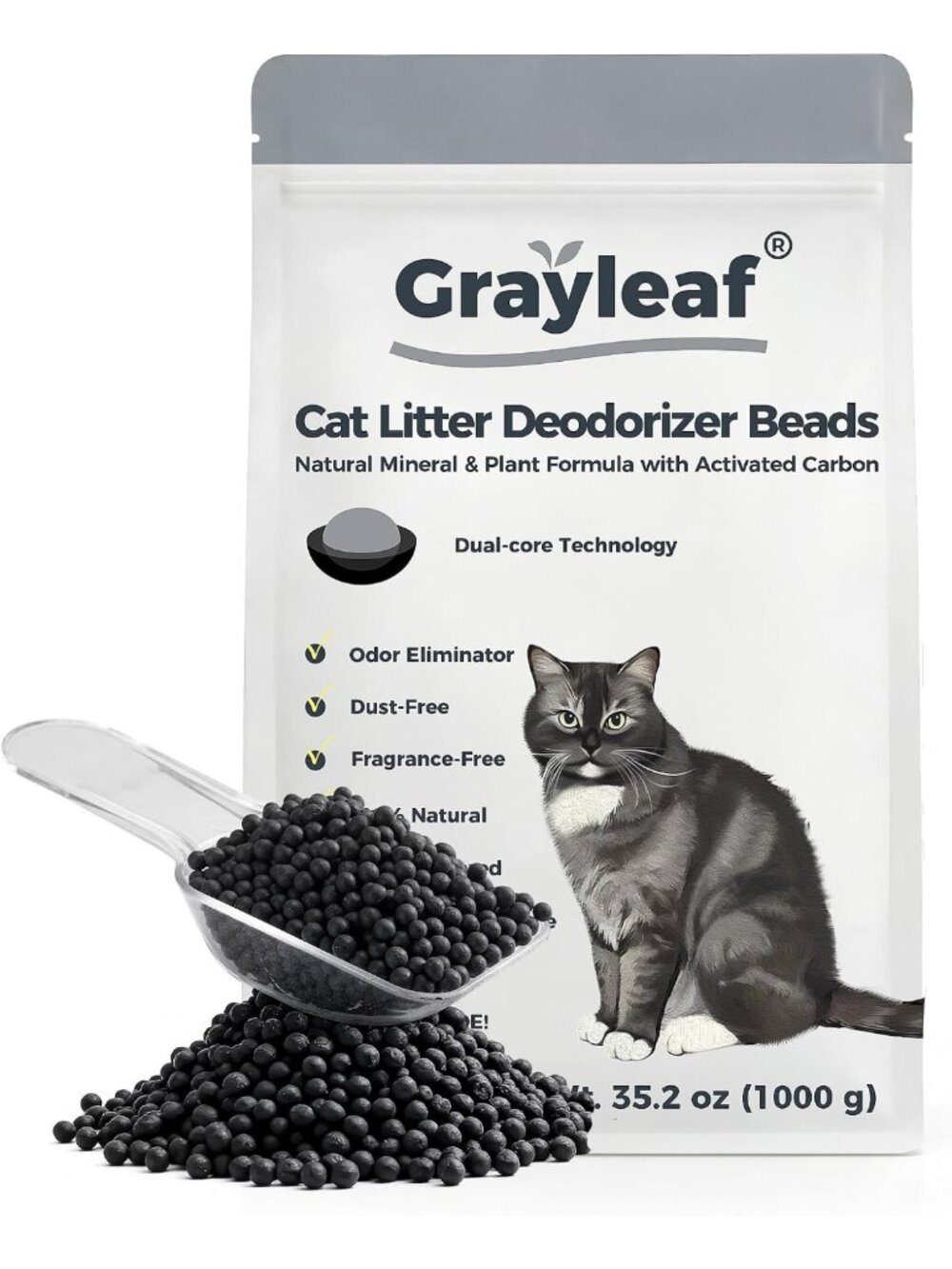 Dust-Free Cat Litter Deodorizer | 35.2oz Activated Carbon Odor Eliminator for